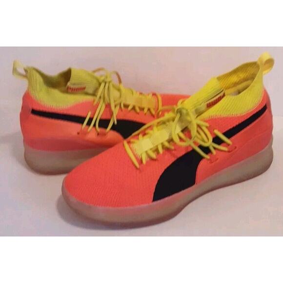 Puma Men's 10.5 Clyde Court Running Sneaker Neon Orange Yellow Hi-top Sneaker - Picture 1 of 15
